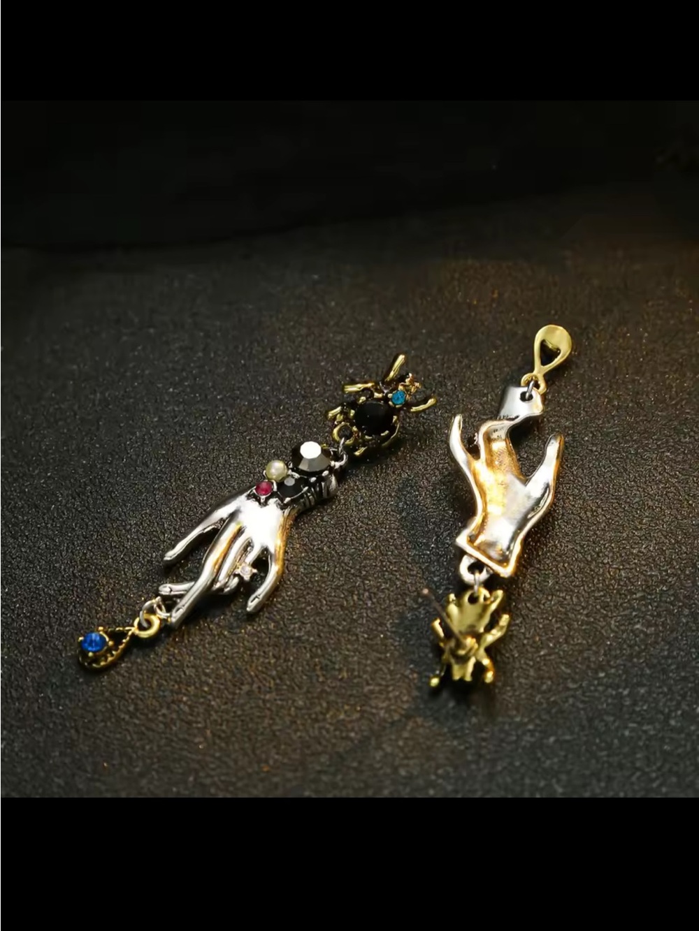 Hand & Charm Mixed Metal Dangle Earrings in Gold and Silver